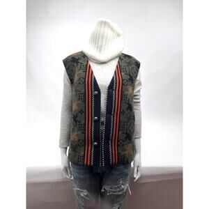 Louis Vuitton Monogram Bull Jacquard Knit Vest Turquoise Buttons XXL